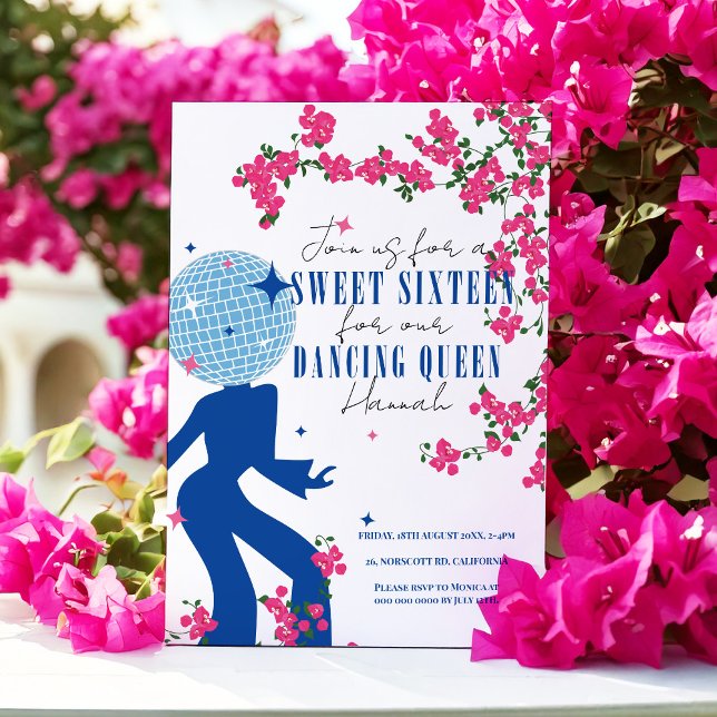 Disco Santorini Music Bougainvillea Sweet Sixteen Invitation (Creator Uploaded)