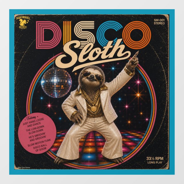 Disco Sloth Window Cling (Sheet)