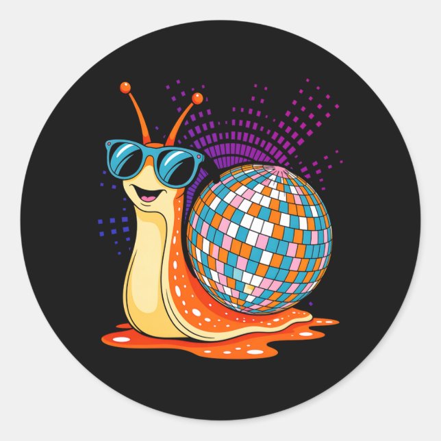 Disco Snail Funny Retro Cool Party Performance Classic Round Sticker (Front)