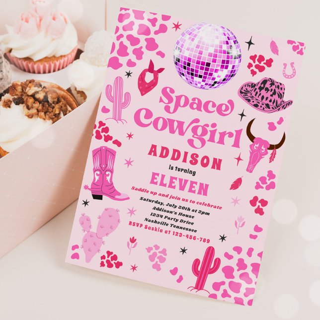 Disco Space Cowgirl Pink Rodeo Birthday Party  Invitation (Creator Uploaded)
