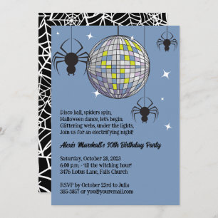 Disco Spiders Halloween Blue Retro Costume Party Invitation