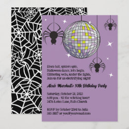 Disco Spiders Halloween Purple Retro Costume Party Invitation