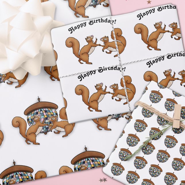 Disco Squirrels Birthday Wrapping Paper Sheet (Creator Uploaded)