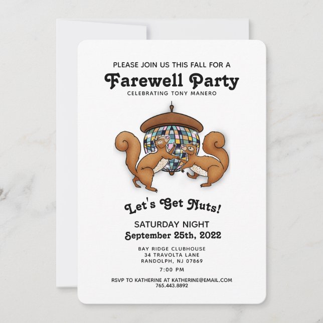 Disco Squirrels Farewell Party Invitation (Front)