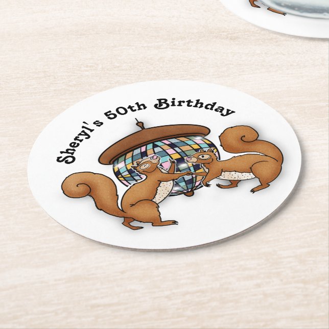 Disco Squirrels Party Round Paper Coaster (Angled)