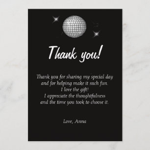 Disco Thank You Card Note Black and White