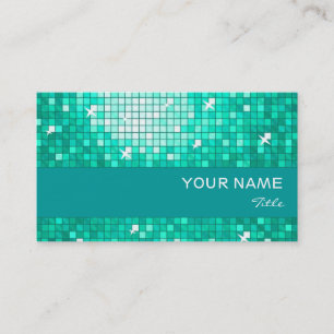 Disco Tiles Aqua business card aqua stripe
