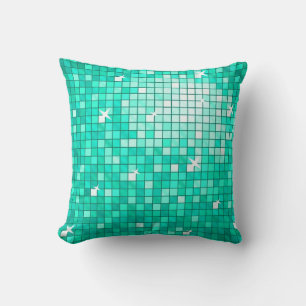 Disco Tiles Aqua throw pillow square