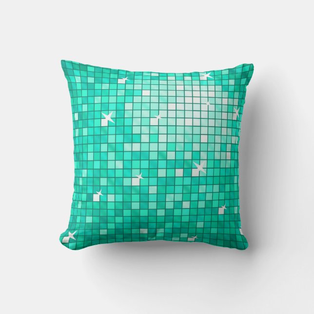 Disco Tiles Aqua throw pillow square (Front)