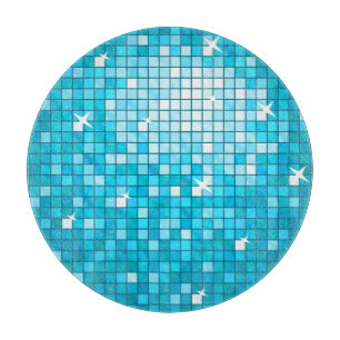 Disco Tiles Blue cutting board round