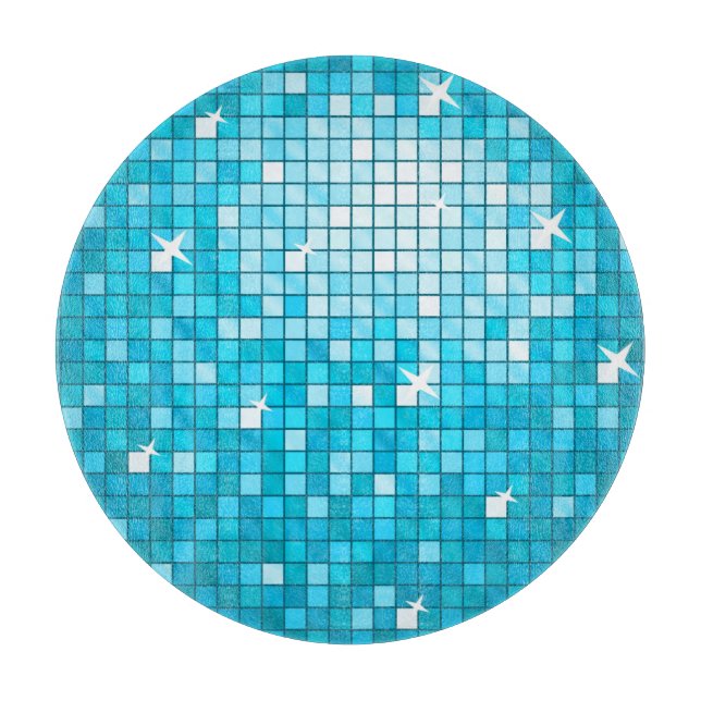Disco Tiles Blue cutting board round (Front)