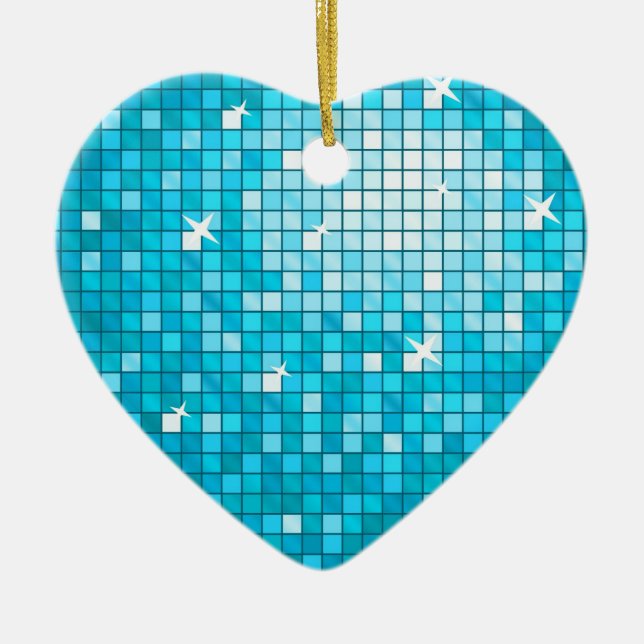 Disco Tiles Blue ornament heart (Front)