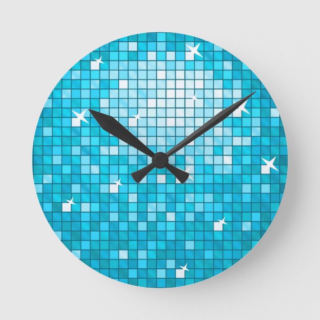 Disco Tiles Blue print wall clock (Front)