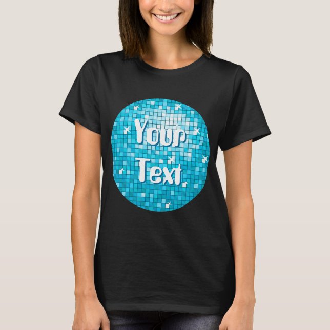 Disco Tiles Blue Your Text  t-shirt black (Front)