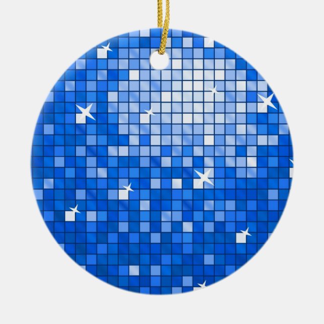 Disco Tiles Dark Blue ornament round (Front)
