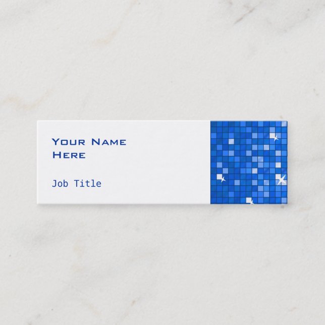 Disco Tiles Dark Blue side skinny white Mini Business Card (Front)