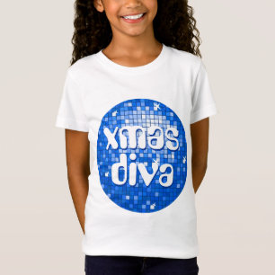 Disco Tiles Dark Blue 'xmas diva' girls fitted T-Shirt