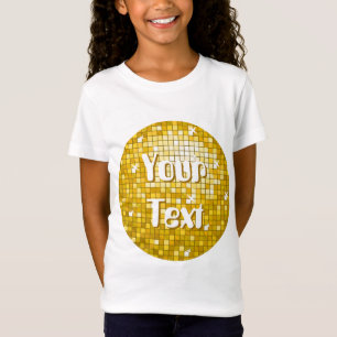 Disco Tiles Gold 'Your Text' round girls fitted T-Shirt