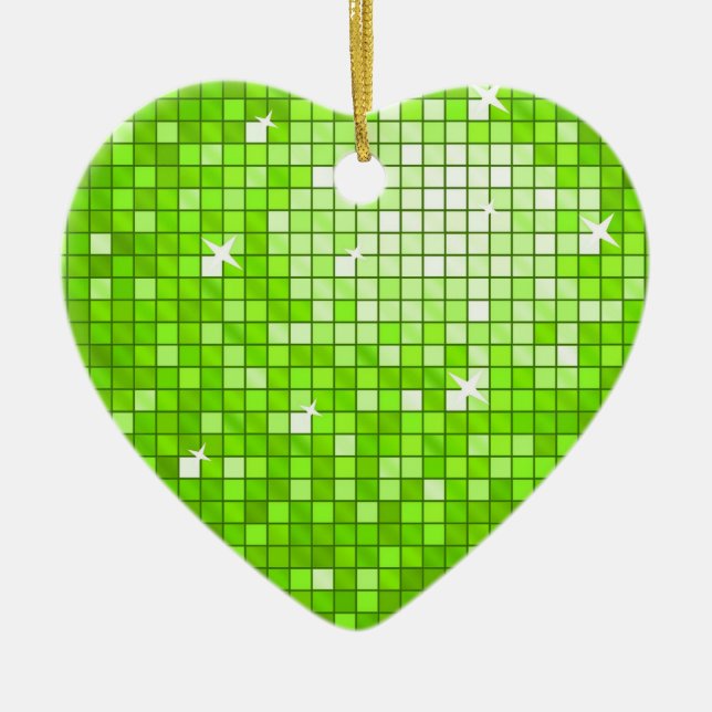 Disco Tiles Green ornament heart (Front)