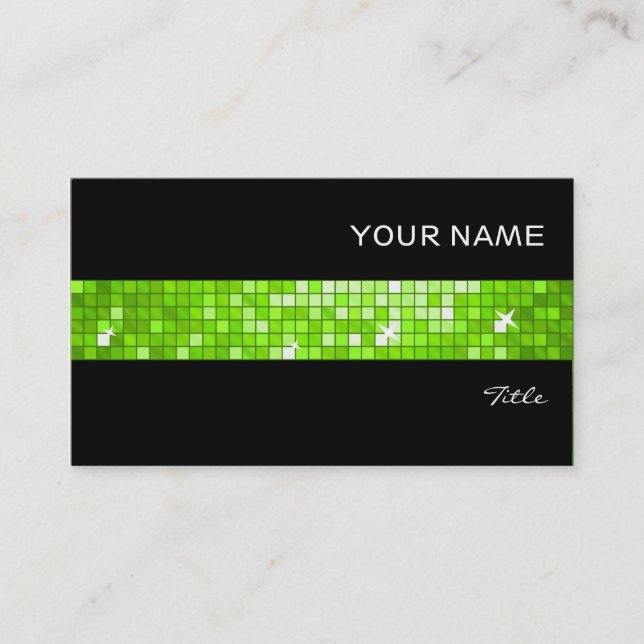 Disco Tiles Green tile stripe black Business Card (Front)
