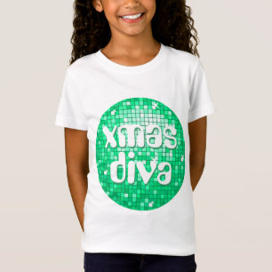 Disco Tiles Jade 'xmas diva' girls fitted white T-Shirt