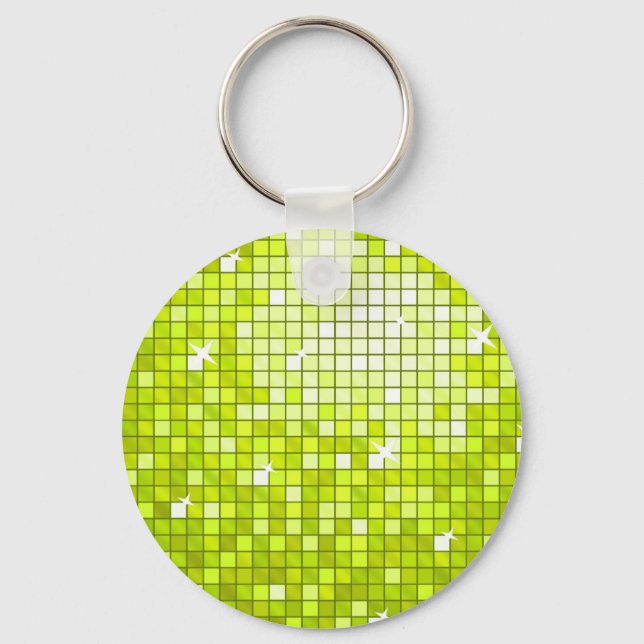 Disco Tiles Lime keychain round (Front)