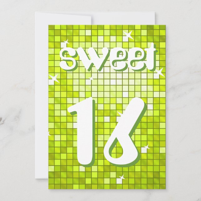 Disco Tiles Lime 'Sweet 16' invitation amelia text (Front)