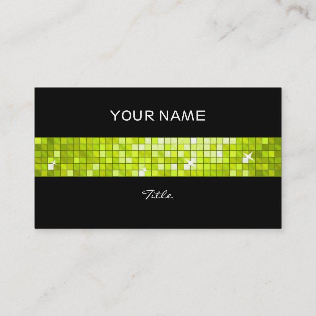 Disco Tiles Lime tile stripe black back Business Card (Front)