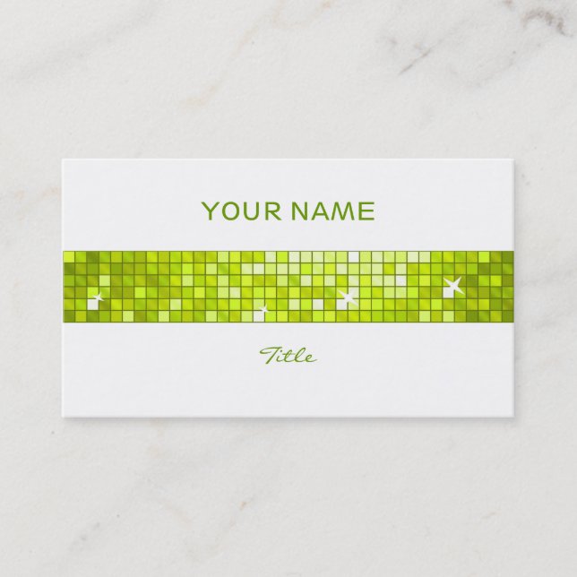 Disco Tiles Lime tile stripe white back Business Card (Front)