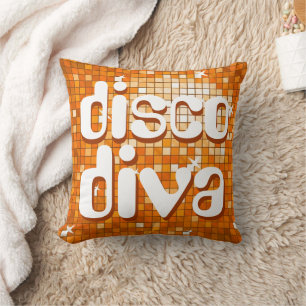 Disco Tiles Orange 'disco diva' throw pillow