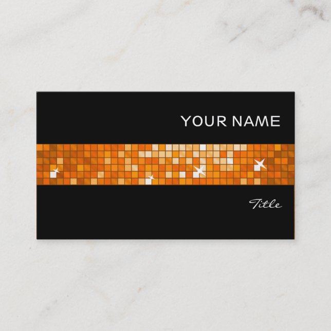Disco Tiles Orange tile stripe black Business Card (Front)