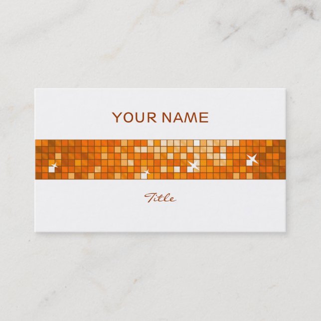 Disco Tiles Orange tile stripe white back Business Card (Front)