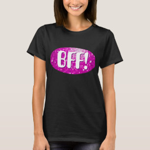 Disco Tiles Pink 'BFF!' women's t-shirt black