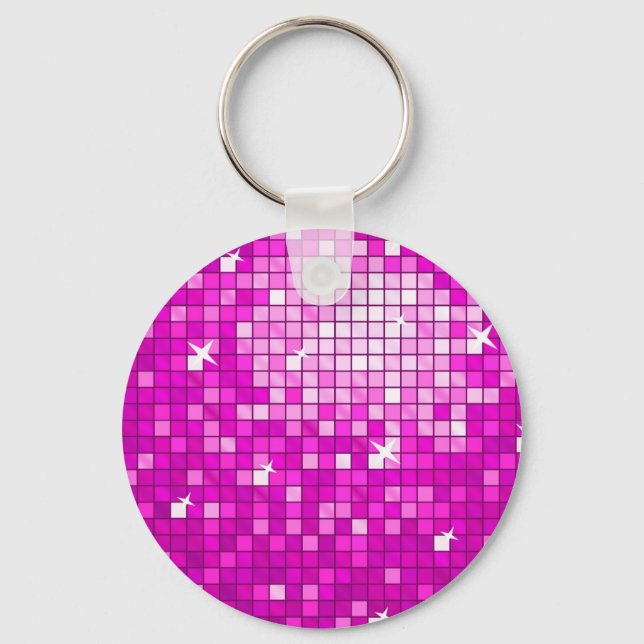 Disco Tiles Pink keychain round (Front)