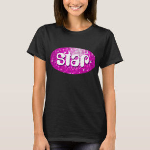 Disco Tiles Pink 'star' women's t-shirt black