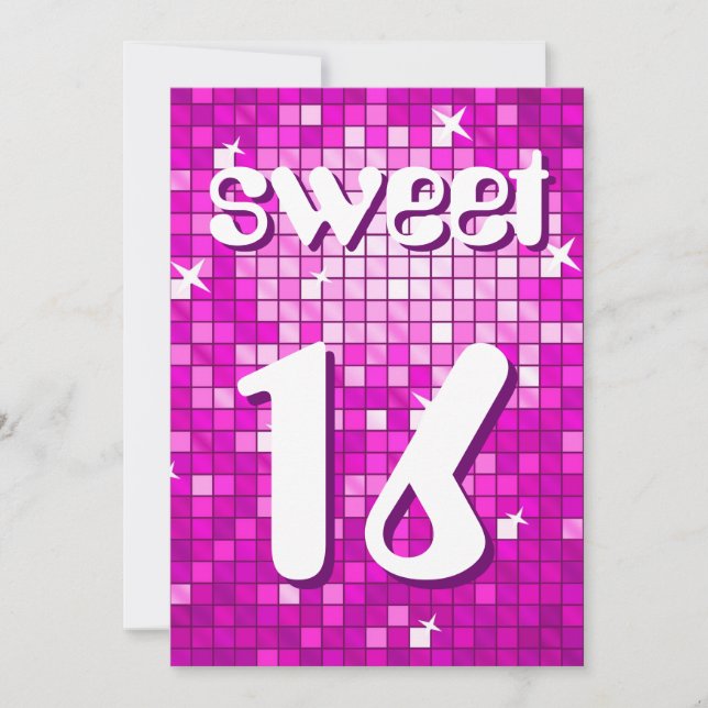 Disco Tiles Pink 'Sweet 16' invitation amelia text (Front)