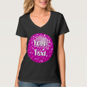 Disco Tiles Pink Your Text round t-shirt v-neck