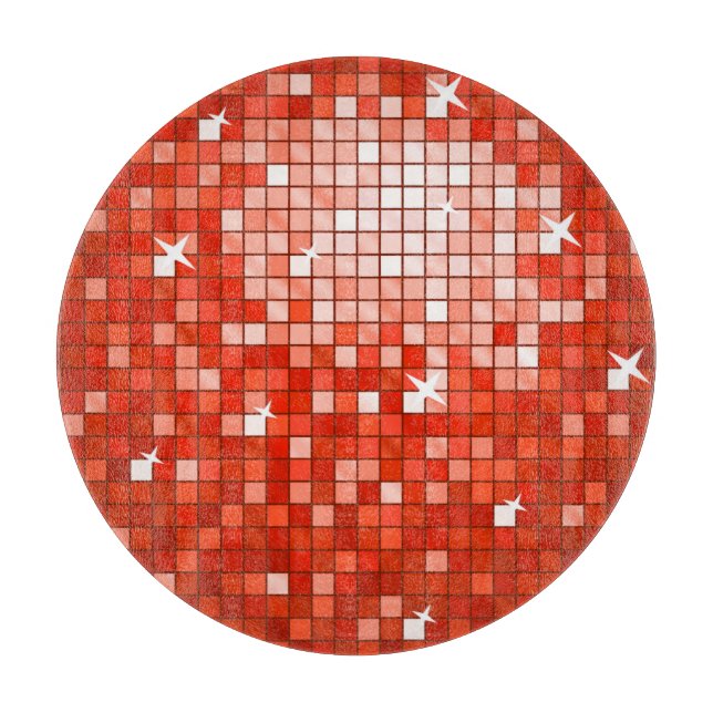 Disco Tiles Red cutting board round (Front)