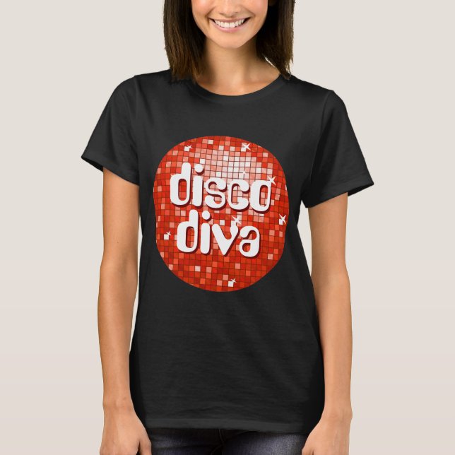 Disco Tiles Red 'disco diva' t-shirt black (Front)
