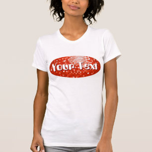 Disco Tiles Red 'Your Text' oval ladies white T-Shirt