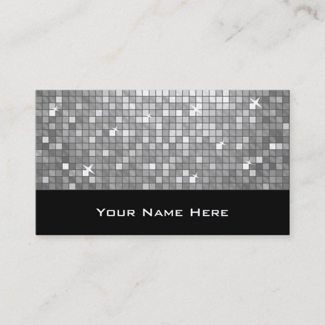 Disco Tiles "Silver" business card black (Front)