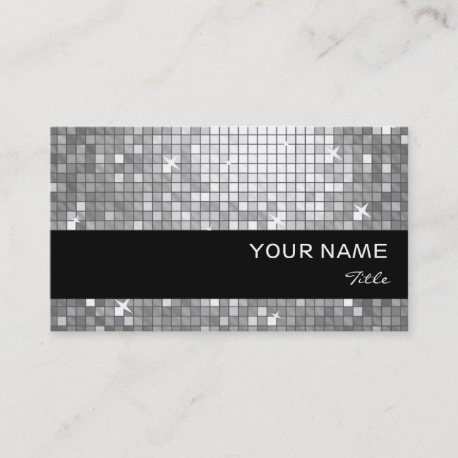 Disco Tiles "Silver" business card black stripe (Front)