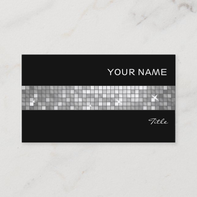Disco Tiles "Silver"  tile stripe black Business Card (Front)
