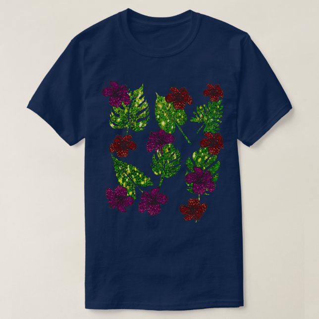 Disco Tropical Monstera Deliciosa green leaf and r T-Shirt (Design Front)