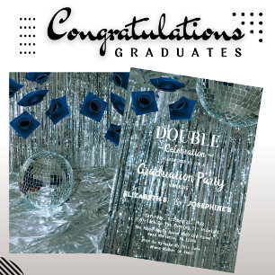 Disco Two Graduates Double Graduation Party 2025 Invitation