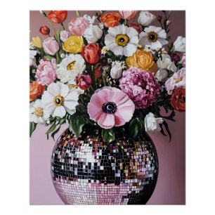 Disco Vase with Flowers Poster