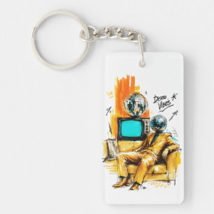 Disco Vibes Retro 80s Disco Ball Art Key Ring