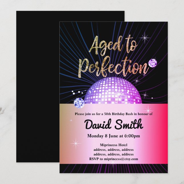 disco, vintage, dance birthday bash invitation (Front/Back)