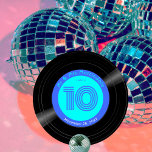 Disco Vinyl Record Blue Aqua Wedding Table Number<br><div class="desc">Add a disco touch to your wedding tables with this blue and aqua groovy vinyl record style round paper Table Number. This fun custom design features a vinyl record image. The label displays your table number in a striped retro disco font. The label border features your names and wedding date....</div>