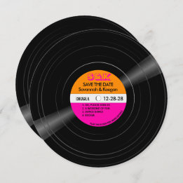 Disco Vinyl Record Pink Orange Stripes Wedding Save The Date